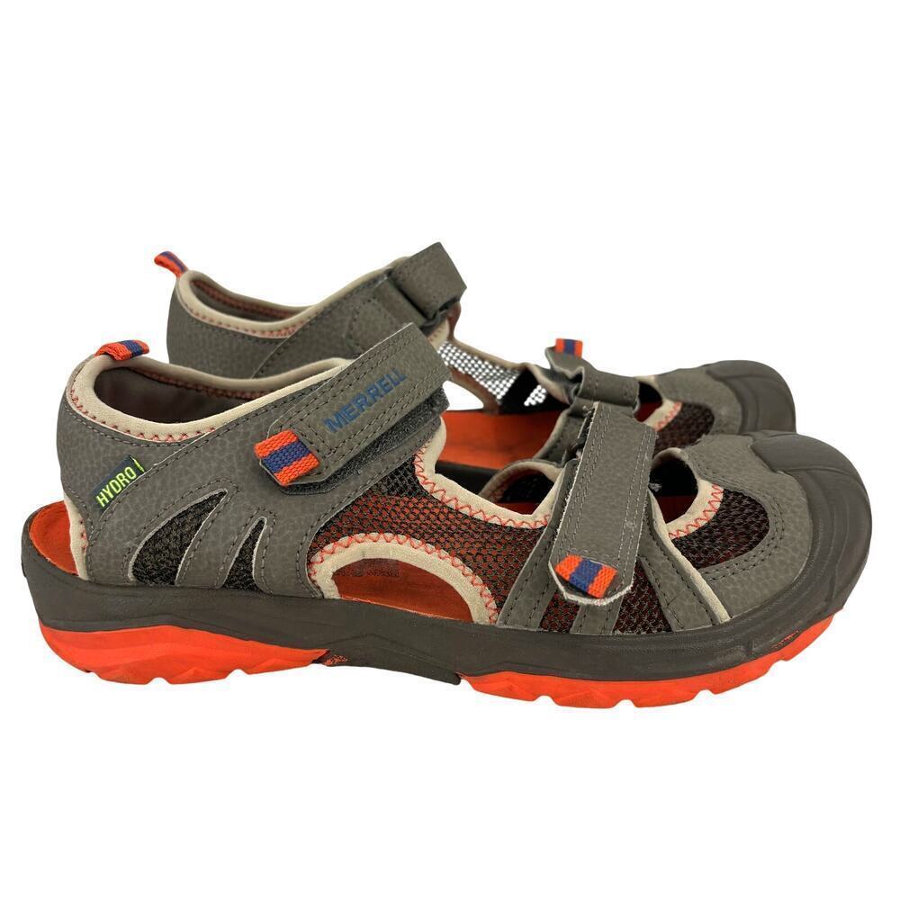 Merrell Boy's Hydro Rapid Leather Sandals Gray Orange Hiking Water Shoes Size 6